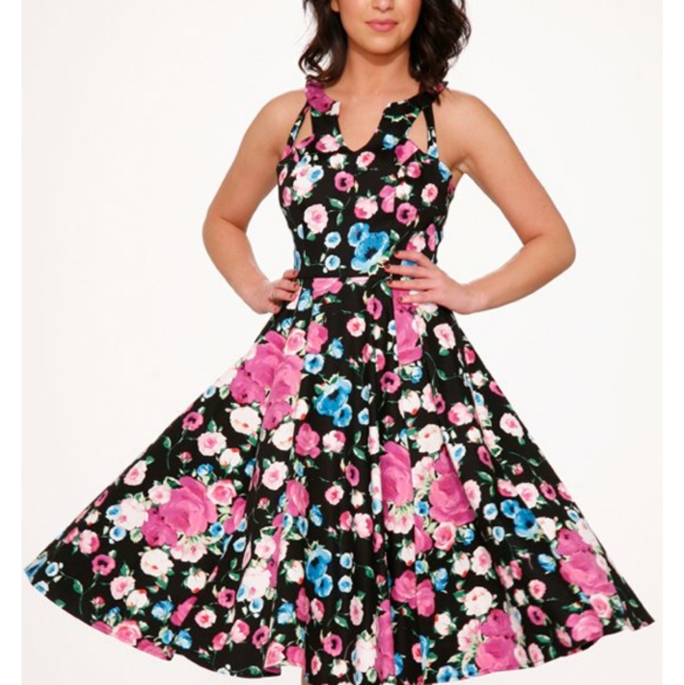 NWT floral Rockabilly pinup dress L